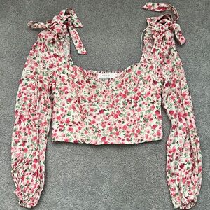 Astr Pink Floral Blouse with Tie Straps